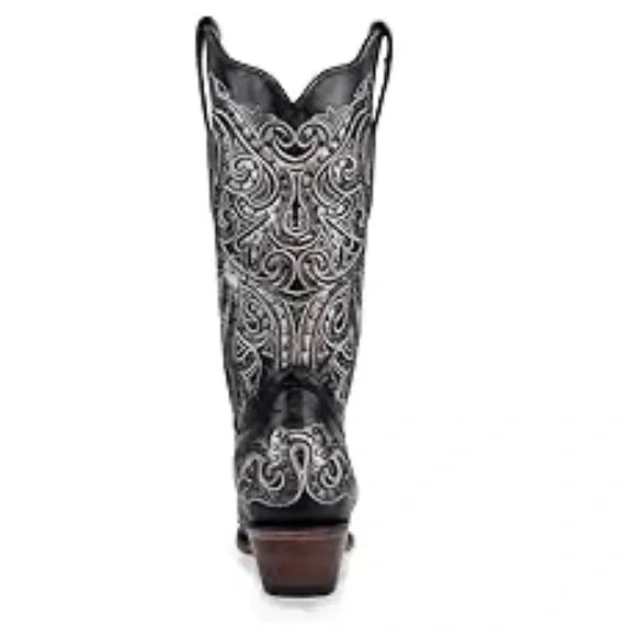 Black and Pewter, studs and rhinestones Embroidered Cowboy Boots, size 10 - Picture 2 of 8